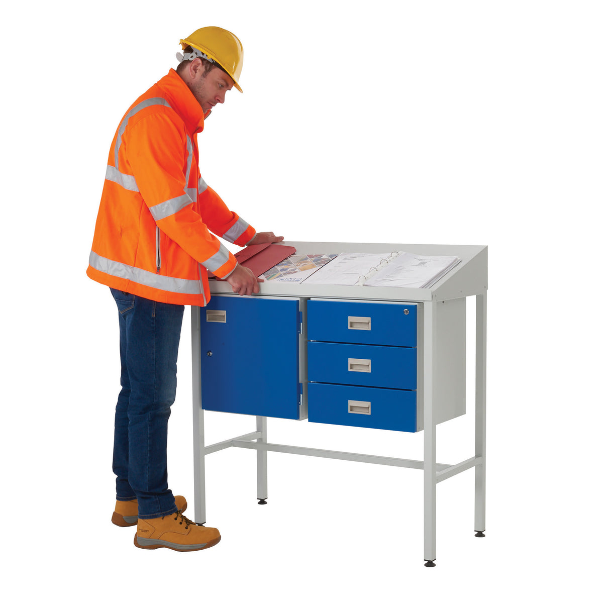 QMP Team Leader Workstations - Sloping Top Workstation with Cupboard
