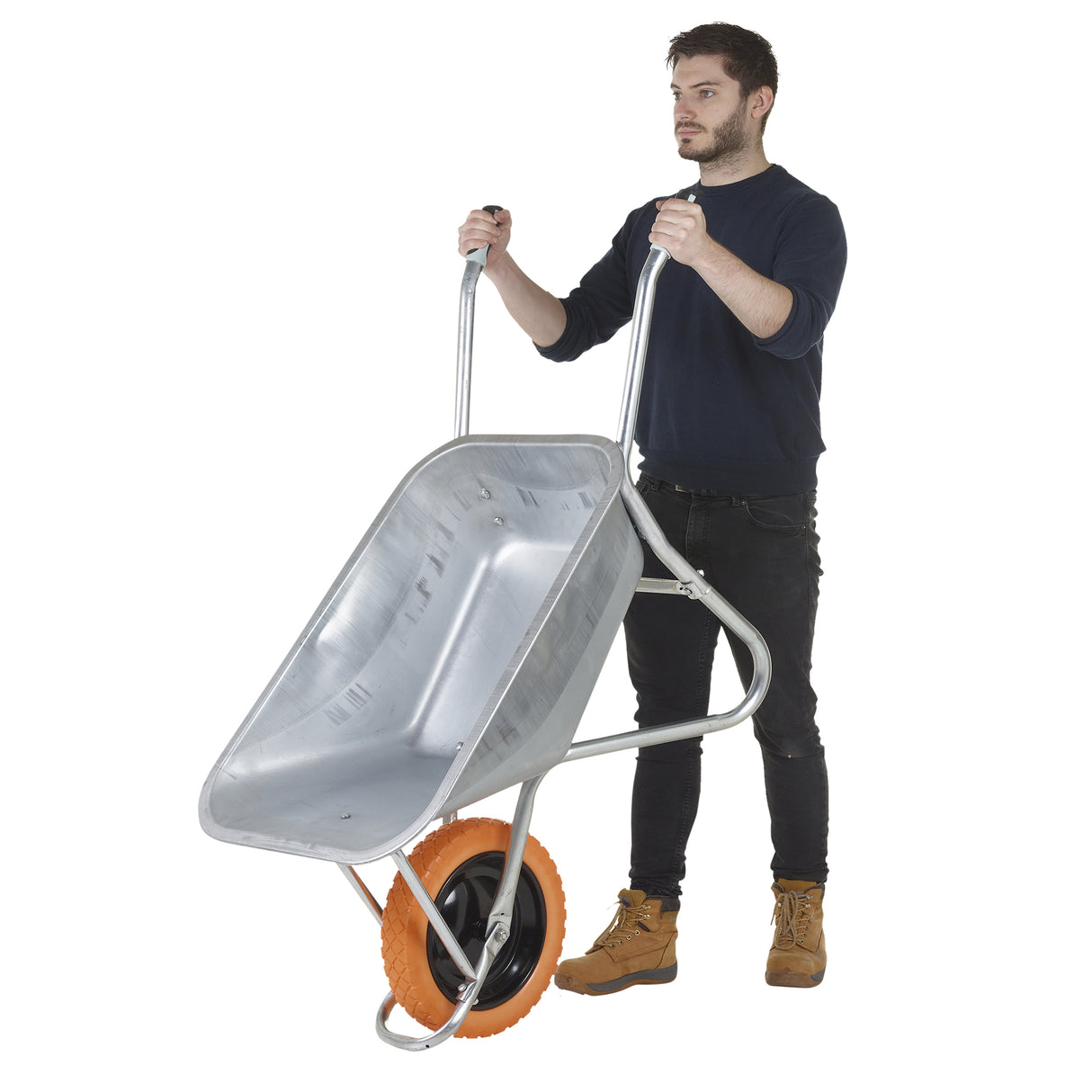 GPC Olympus Wheelbarrow - Black Frame, Black Pan, Pneumatic Wheel With Green Centre