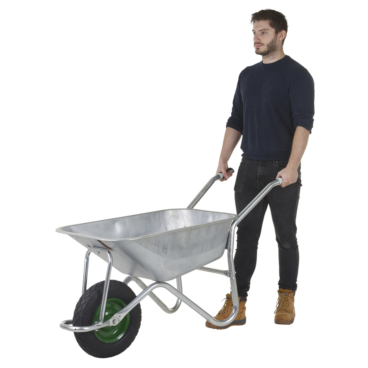 GPC Olympus Wheelbarrow - Black Frame, Black Pan, Pneumatic Wheel With Green Centre