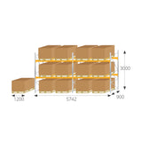 Anco Pallet Racking 2 Bay Run with Wide Beams