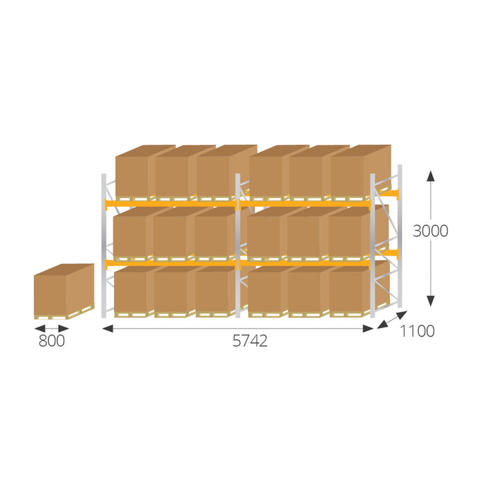 Anco Pallet Racking 2 Bay Run with Wide Beams