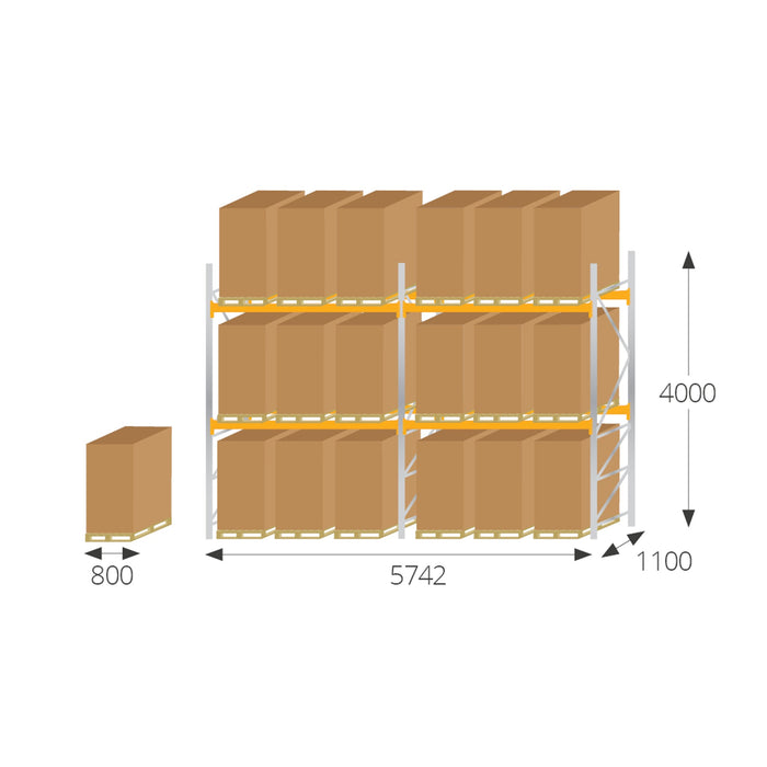 Anco Pallet Racking 2 Bay Run with Wide Beams