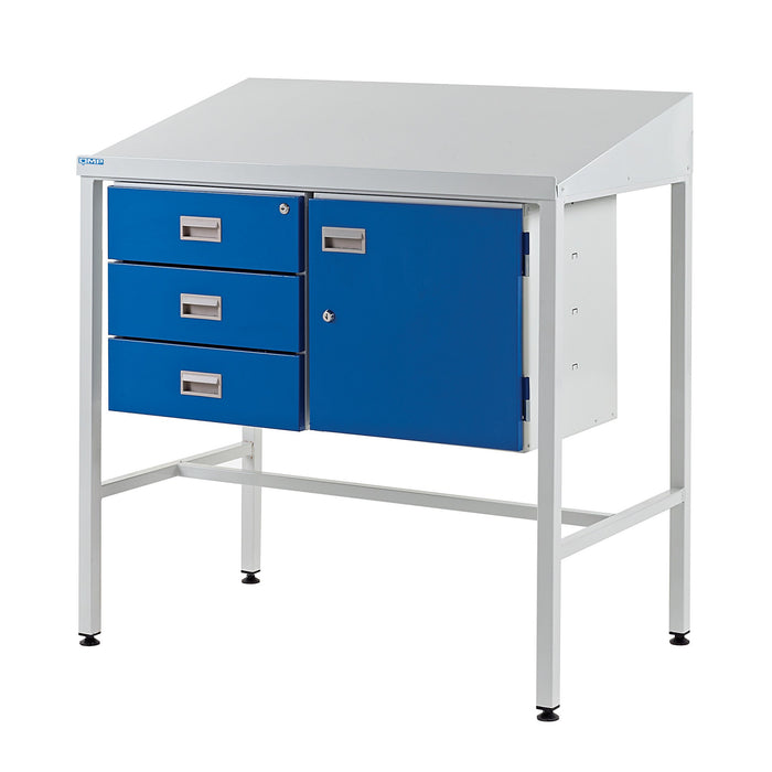 QMP Team Leader Workstations - with Sloping Top Drawer & Cupboard