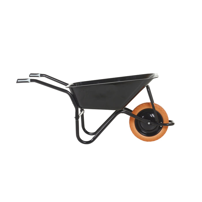 GPC® Olympus® Wheelbarrow - Black Frame, Black Pan, Pneumatic Wheel With Green Centre