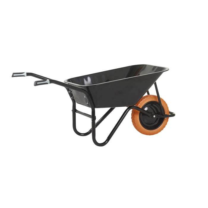 GPC® Olympus® Wheelbarrow - Black Frame, Black Pan, Pneumatic Wheel With Green Centre