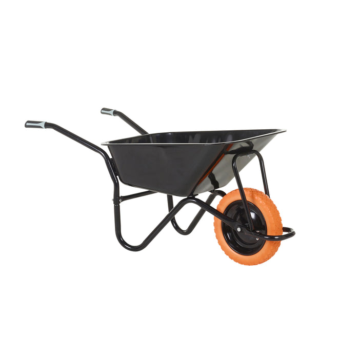 GPC® Olympus® Wheelbarrow - Black Frame, Black Pan, Pneumatic Wheel With Green Centre