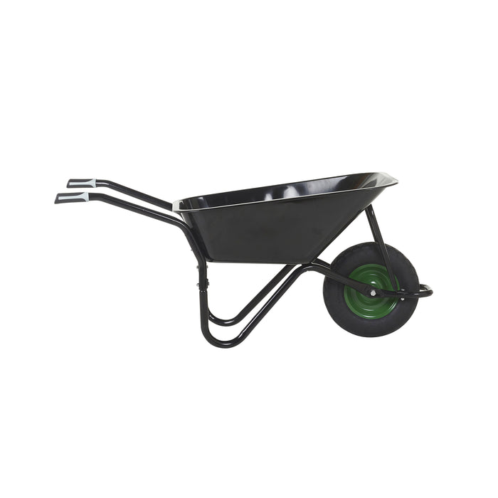 GPC® Olympus® Wheelbarrow - Black Frame, Black Pan, Pneumatic Wheel With Green Centre