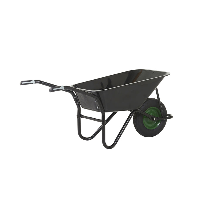GPC® Olympus® Wheelbarrow - Black Frame, Black Pan, Pneumatic Wheel With Green Centre