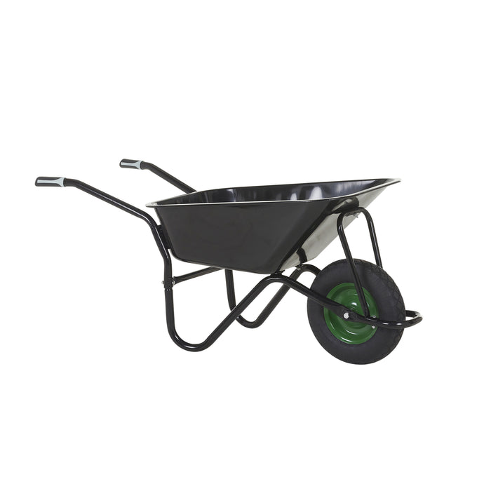 GPC® Olympus® Wheelbarrow - Black Frame, Black Pan, Pneumatic Wheel With Green Centre