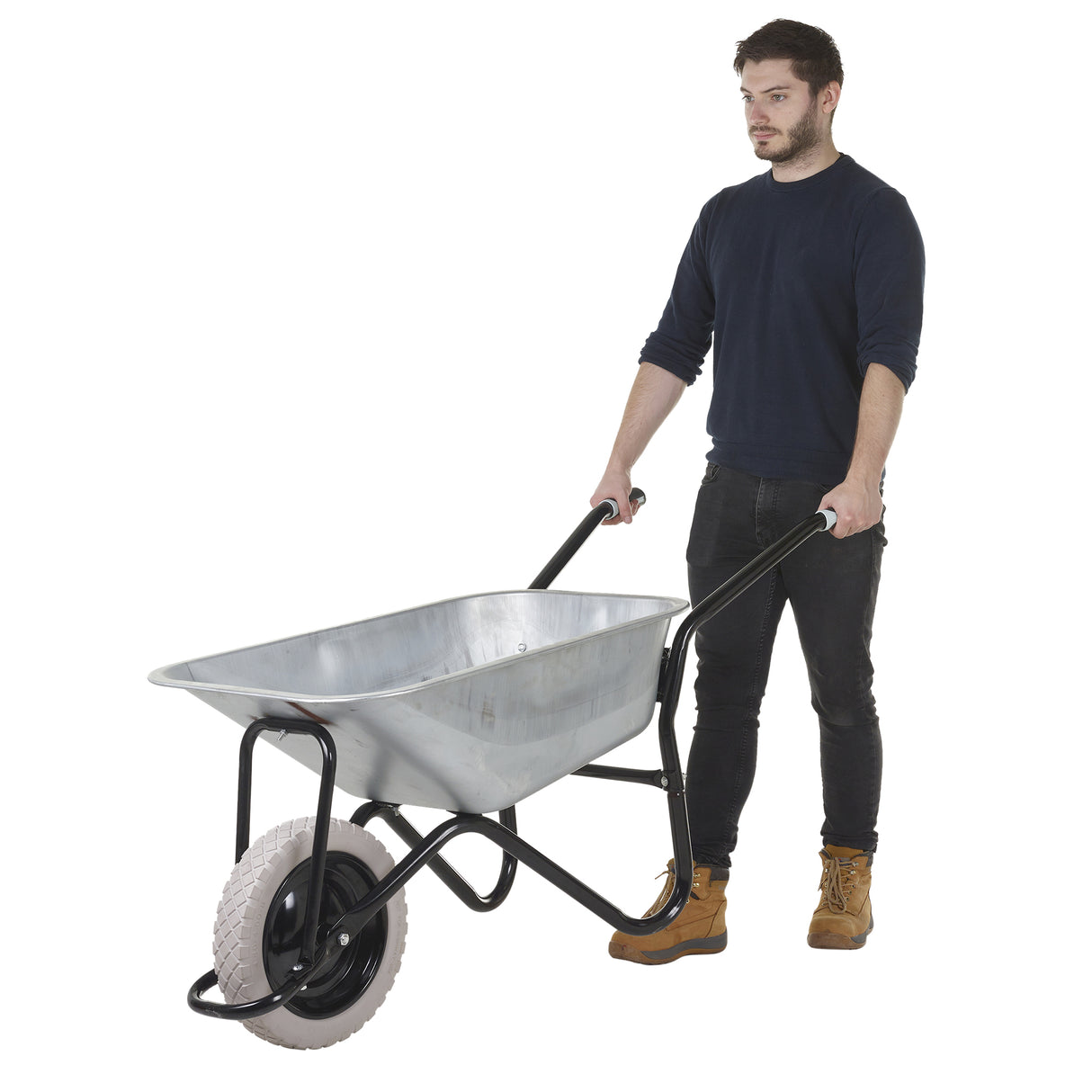 GPC Olympus Wheelbarrow - Black Frame, Black Pan, Pneumatic Wheel With Green Centre