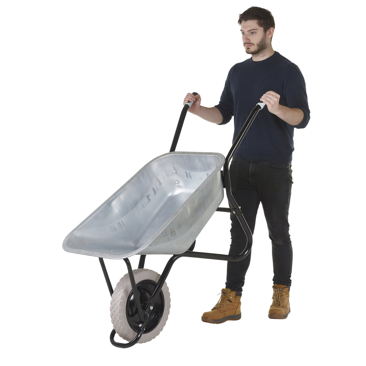 GPC Olympus Wheelbarrow - Black Frame, Black Pan, Pneumatic Wheel With Green Centre
