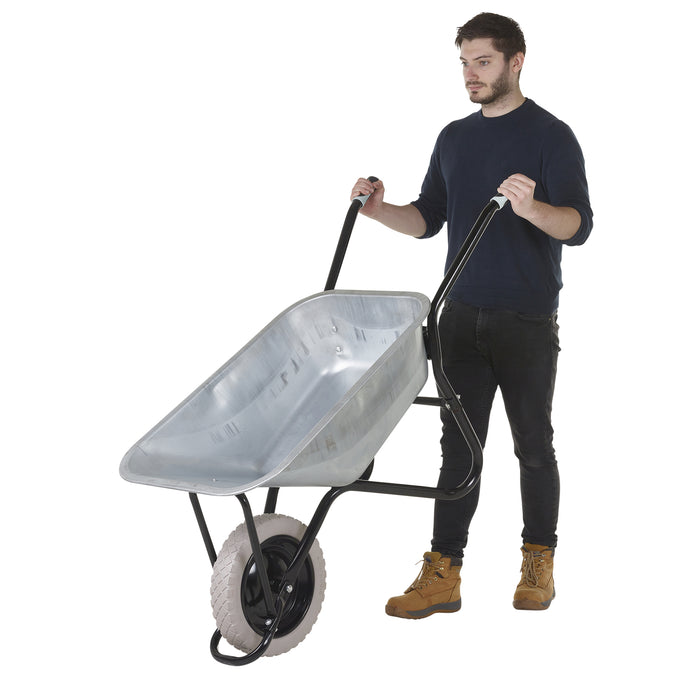 GPC® Olympus® Wheelbarrow - Black Frame, Black Pan, Pneumatic Wheel With Green Centre