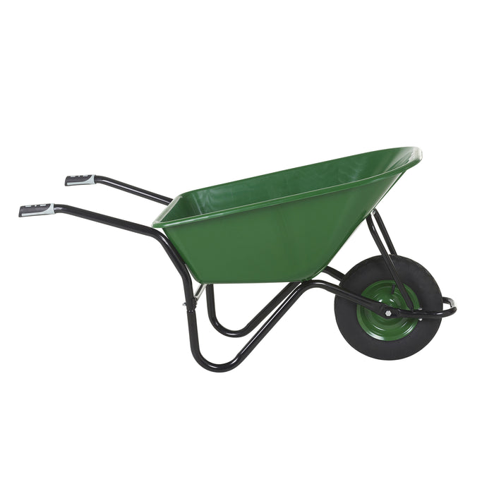 GPC® Olympus® Wheelbarrow - Black Frame, Black Pan, Pneumatic Wheel With Green Centre