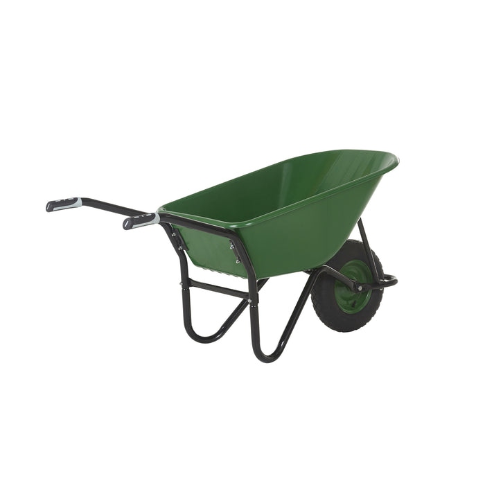 GPC® Olympus® Wheelbarrow - Black Frame, Black Pan, Pneumatic Wheel With Green Centre