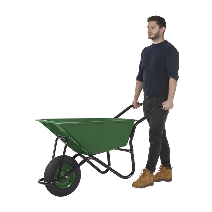 GPC® Olympus® Wheelbarrow - Black Frame, Black Pan, Pneumatic Wheel With Green Centre