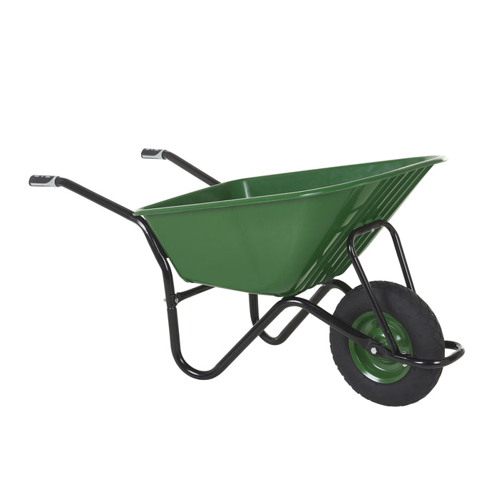 GPC® Olympus® Wheelbarrow - Black Frame, Black Pan, Pneumatic Wheel With Green Centre