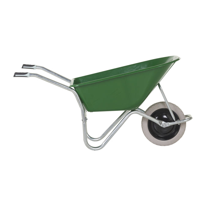 GPC® Olympus® Wheelbarrow - Black Frame, Black Pan, Pneumatic Wheel With Green Centre