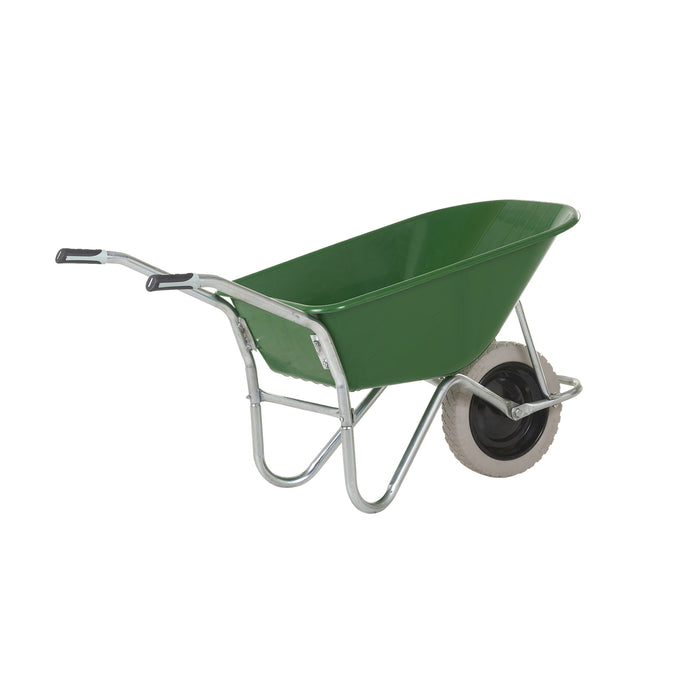 GPC® Olympus® Wheelbarrow - Black Frame, Black Pan, Pneumatic Wheel With Green Centre