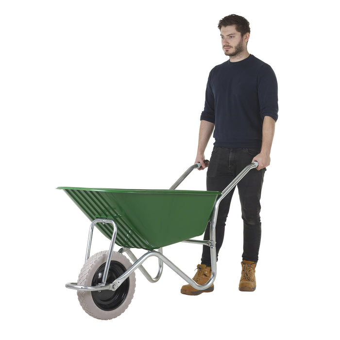 GPC® Olympus® Wheelbarrow - Black Frame, Black Pan, Pneumatic Wheel With Green Centre