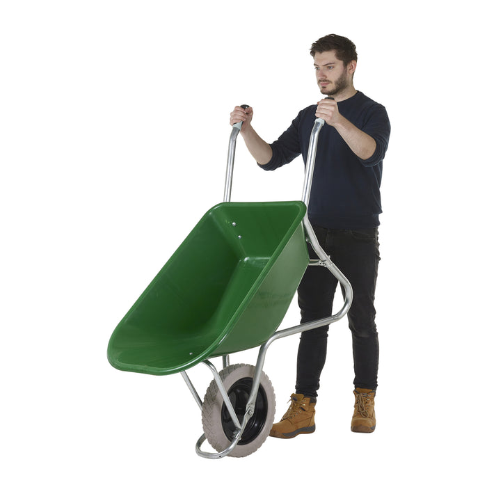 GPC® Olympus® Wheelbarrow - Black Frame, Black Pan, Pneumatic Wheel With Green Centre