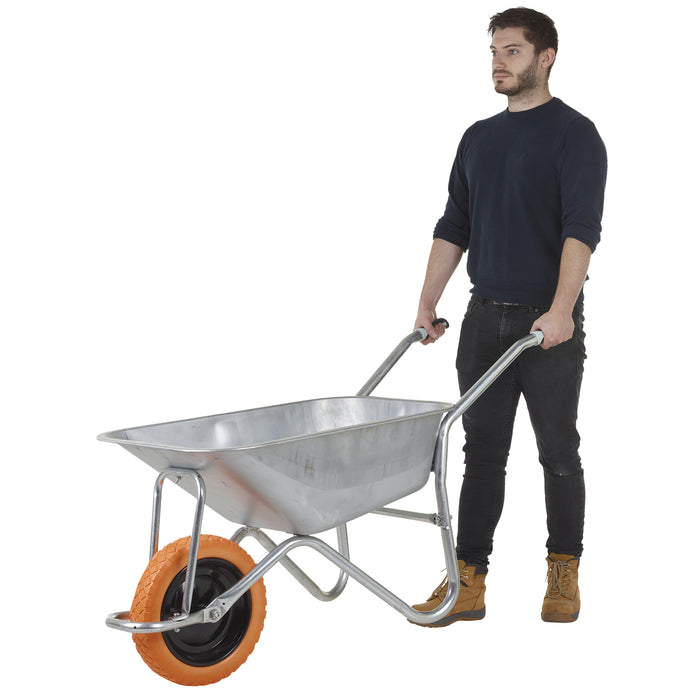 GPC® Olympus® Wheelbarrow - Black Frame, Black Pan, Pneumatic Wheel With Green Centre