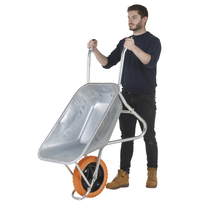 GPC® Olympus® Wheelbarrow - Black Frame, Black Pan, Pneumatic Wheel With Green Centre