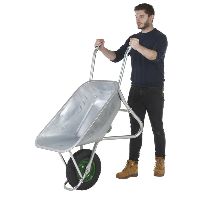 GPC® Olympus® Wheelbarrow - Black Frame, Black Pan, Pneumatic Wheel With Green Centre